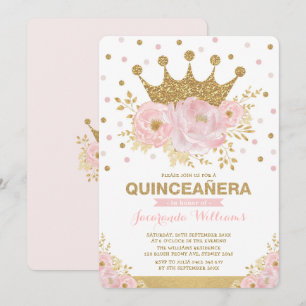 Invitación Princesa de la flor dorada rosada Quinceañera