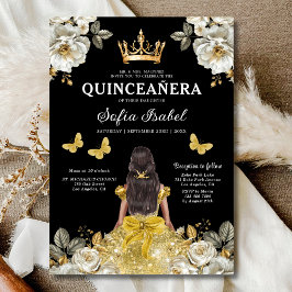 Invitación Princesa de la Mariposa de Oro Floral Quinceanera