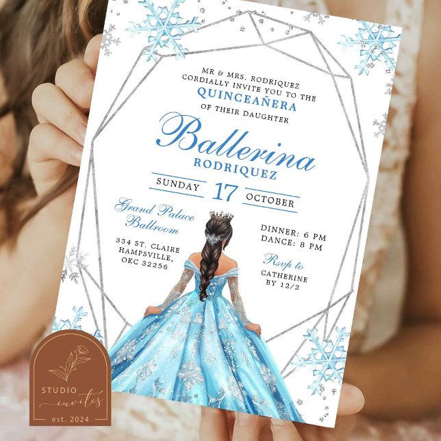 Invitación Princesa de la Nieve de Invierno Azul Quinceañera  (Subido por el creador)