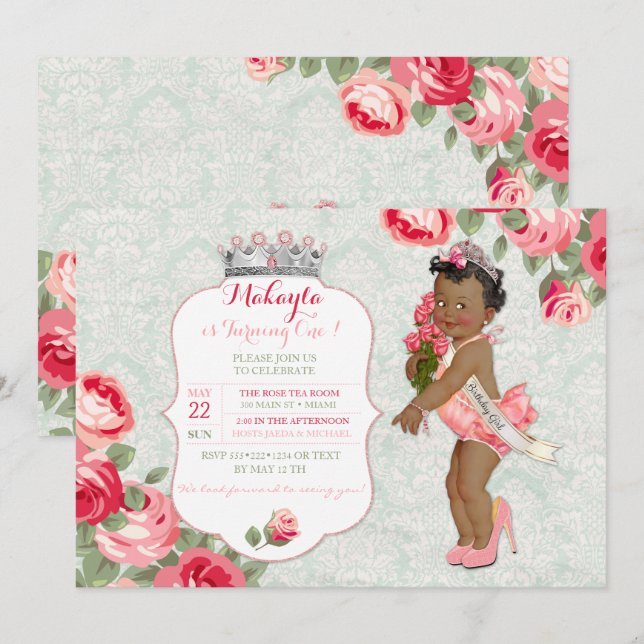 Invitación Princesa de la Pasarela Afroamericana Bebé (Anverso / Reverso)