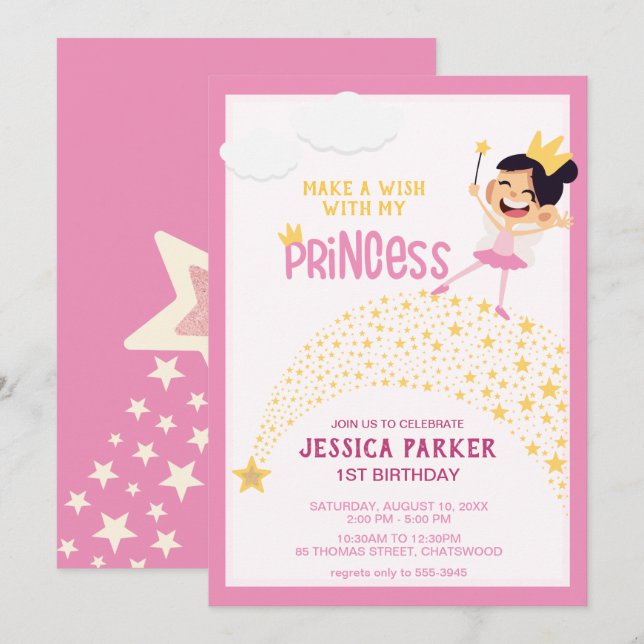 Invitación Princesa de las estrellas, un deseo mágico (Anverso / Reverso)