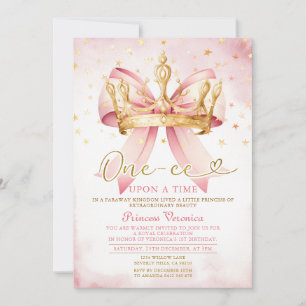 Invitación Princesa de lazo rosa ONE-CE Érase una vez cumplea