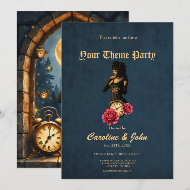Invitación Princesa de los Relojes – Guardiana de las Horas a (Anverso / Reverso)