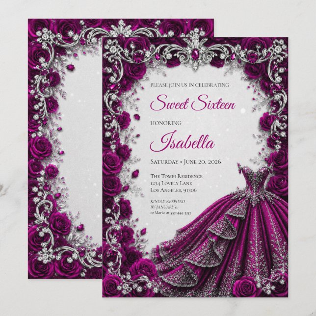 Invitación Princesa de Lujo Cumpleaños Dieciséis (Anverso / Reverso)