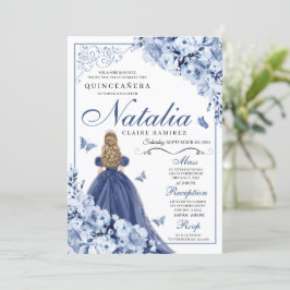 Invitación Princesa de mariposa azul Tiara Quinceañera