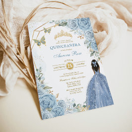 Invitación Princesa de mariposa de la Quinceañera Blue Gold