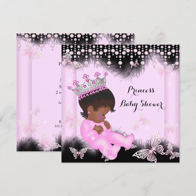 Invitación Princesa de mariposa negra rosa de la etnia Baby S (Anverso / Reverso)