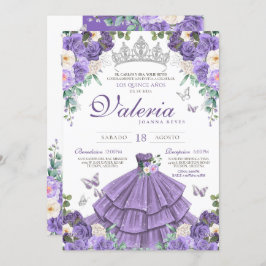 Invitación Princesa de mariposa plateada púrpura clara Quince