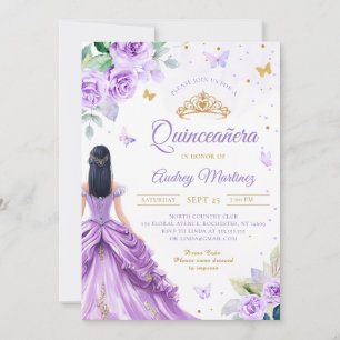 Invitación Princesa de Mariposa Rosa de Oro Morado de Quincea