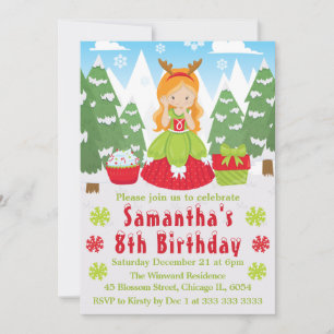 Invitación Princesa de Navidad de Cabeza Roja Cumpleaños Esce