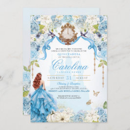 Invitación Princesa de oro azul Cenicienta Real Quinceanera