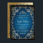Invitación Princesa de oro azul vintage Tiara Sweet 16<br><div class="desc">Elegante princesa de oro azul vintage Tiara Sweet 16 cumpleaños Invitación</div>