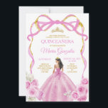 Invitación Princesa de Oro de Bow Rosa suave Quinceañera<br><div class="desc">EDITABLE Bow Blanquecino Princesa de Oro Crown Quinceañera Invitación Elegante Princesa Floral Rosa Blando Vestidos Chica Quinceañera Cumpleaños Invitar A La Corona De Oro Mis Quince Anos,  Fiesta de Cumpleaños 15</div>