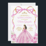 Invitación Princesa de Oro de Bow Rosa suave Quinceañera<br><div class="desc">EDITABLE Bow Blanquecino Princesa de Oro Crown Quinceañera Invitación Elegante Princesa Floral Rosa Blando Vestidos Chica Quinceañera Cumpleaños Invitar A La Corona De Oro Mis Quince Anos,  Fiesta de Cumpleaños 15</div>
