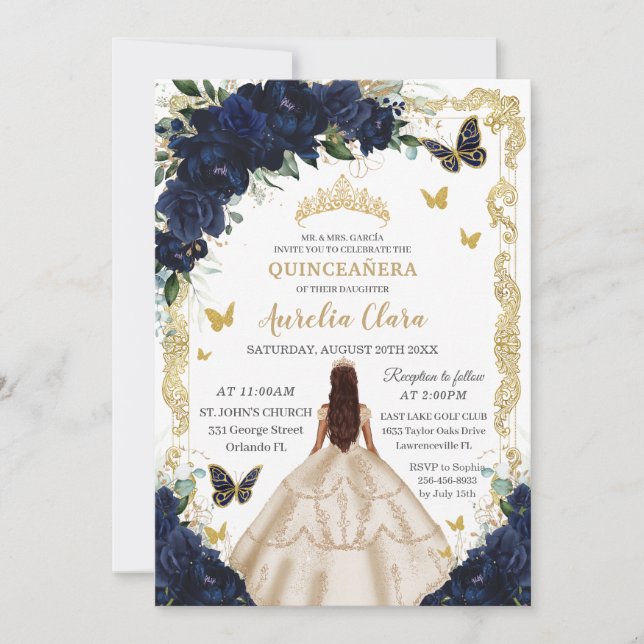Invitación Princesa de Oro de la Marina Quinceañera (Anverso)