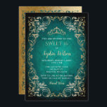 Invitación Princesa de oro esmeralda vintage Tiara Sweet 16<br><div class="desc">Elegante princesa de oro de esmeralda vintage Tiara Sweet 16 cumpleaños invitación</div>