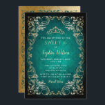 Invitación Princesa de oro esmeralda vintage Tiara Sweet 16<br><div class="desc">Elegante princesa de oro de esmeralda vintage Tiara Sweet 16 cumpleaños invitación</div>
