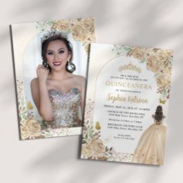Invitación Princesa de oro floral Cumpleaños Quinceanera Foto