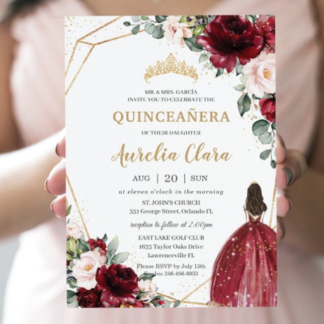 Invitación Princesa de oro floral de Rubor de Quinceañera Bur (Subido por el creador)