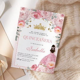 Invitación Princesa de oro floral Rubor rosa Quinceanera