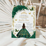 Invitación Princesa de oro floral verde esmeralda de Quinceañ<br><div class="desc">Personalice esta encantadora invitación de quinceañera con su propia redacción fácil y rápidamente,  simplemente pulse el botón personalizar it para reorganizar y formatear el estilo y la ubicación del texto. ¡Artículos coincidentes disponibles en la tienda! c) El estudio Happy Cat Studio</div>