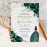 Invitación Princesa de oro floral verde esmeralda de Quinceañ<br><div class="desc">Personalice esta encantadora invitación de quinceañera con su propia redacción fácil y rápidamente,  simplemente pulse el botón personalizar it para reorganizar y formatear el estilo y la ubicación del texto. ¡Artículos coincidentes disponibles en la tienda! c) El estudio Happy Cat Studio</div>