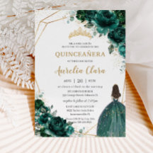 Princesa de oro floral verde esmeralda de Quinceañ