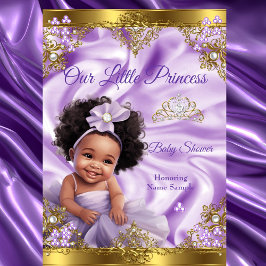 Invitación Princesa de oro morado Chica de etnia Baby Shower