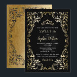 Invitación Princesa de oro negro vintage Tiara Sweet 16<br><div class="desc">Elegante princesa de oro negro vintage Tiara Sweet 16 cumpleaños invitación</div>