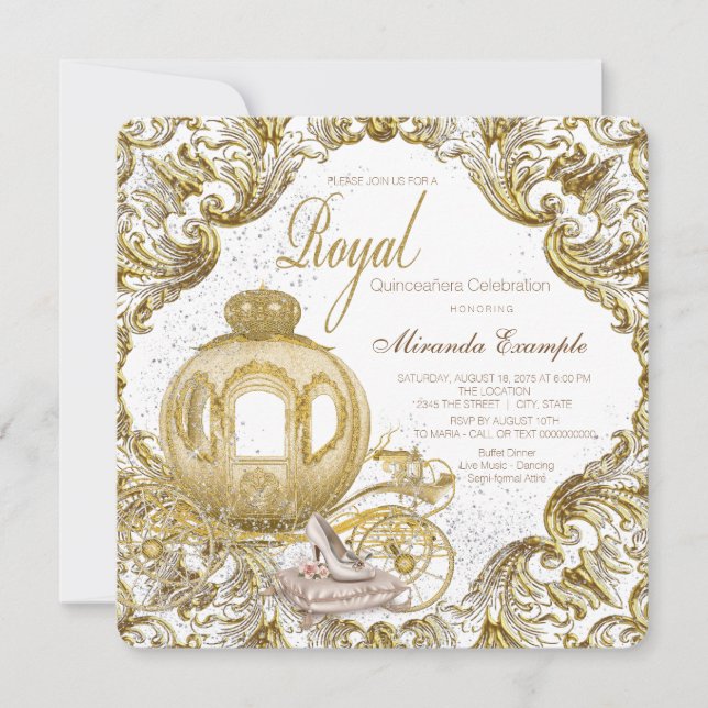 Invitación Princesa de oro Quinceañera (Anverso)