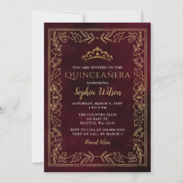 Invitación Princesa de oro roja Holly Tiara Quinceañera