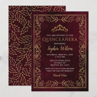 Invitación Princesa de oro roja Holly Tiara Quinceañera