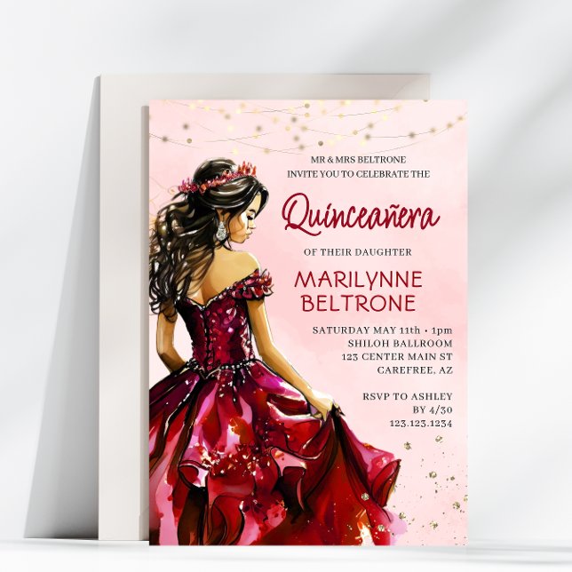 Invitación Princesa de Oro Rojo Quinceañera (Subido por el creador)
