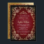 Invitación Princesa de Oro Rojo Tíara Sweet 16<br><div class="desc">Elegante princesa de oro rojo vintage Tiara Sweet 16 cumpleaños Invitación</div>