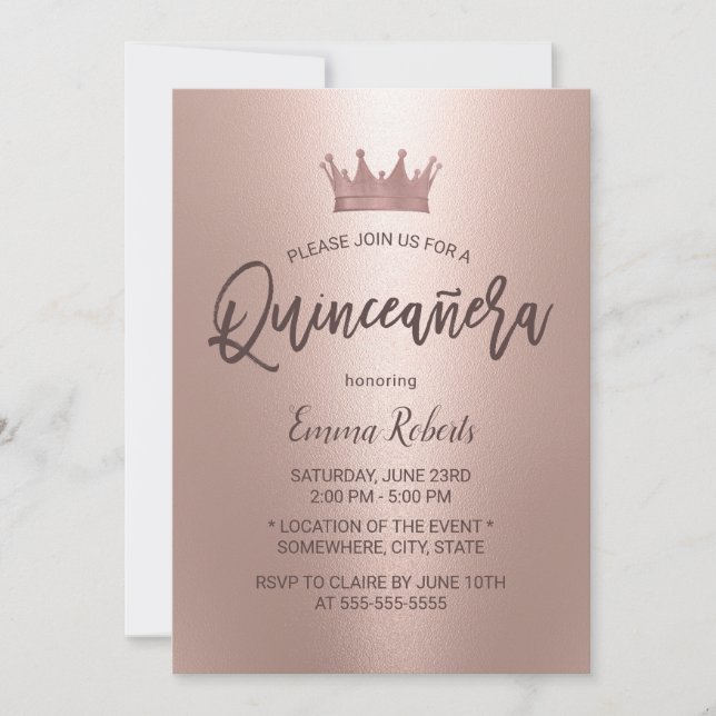 Invitación Princesa de oro Rosa moderna Quinceanera 15 cumple (Anverso)