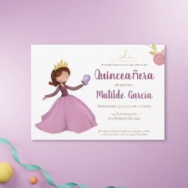 Invitación Princesa de oro rosa Quinceañera española