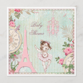 Invitación Princesa de París Ballerina Shabby Chic Baby Showe