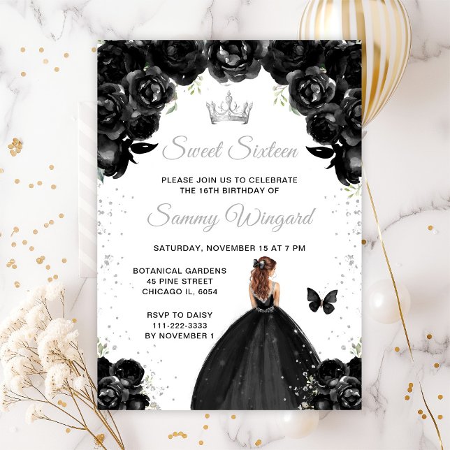 Invitación Princesa de pelo marrón negro dulce dieciséis (Subido por el creador)