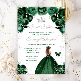 Invitación Princesa de pelo marrón verde oscuro dulce diecisé