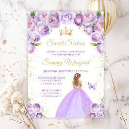 Invitación Princesa de pelo morado claro dulce dulce dieciséi