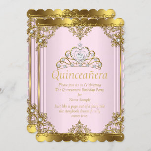 Invitación Princesa de Perla Blanca de Oro Rosa Quinceanera 2