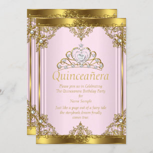 Invitación Princesa de Perla Blanca de Oro Rosa Quinceanera 2