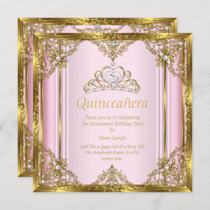 Invitación Princesa de Perla Blanca de Oro Rosa Quinceanera 3