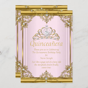 Invitación Princesa de Perla Blanca de Oro Rosa Quinceanera R