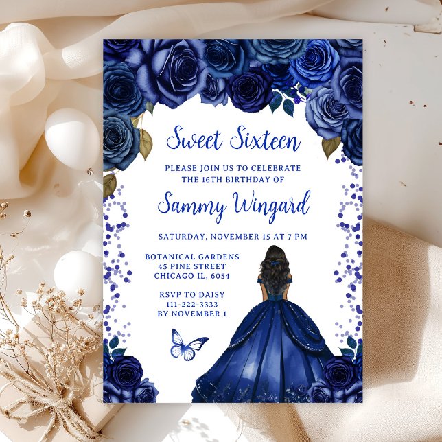 Invitación Princesa de piel oscura azul de la Marina Dieciséi (Subido por el creador)