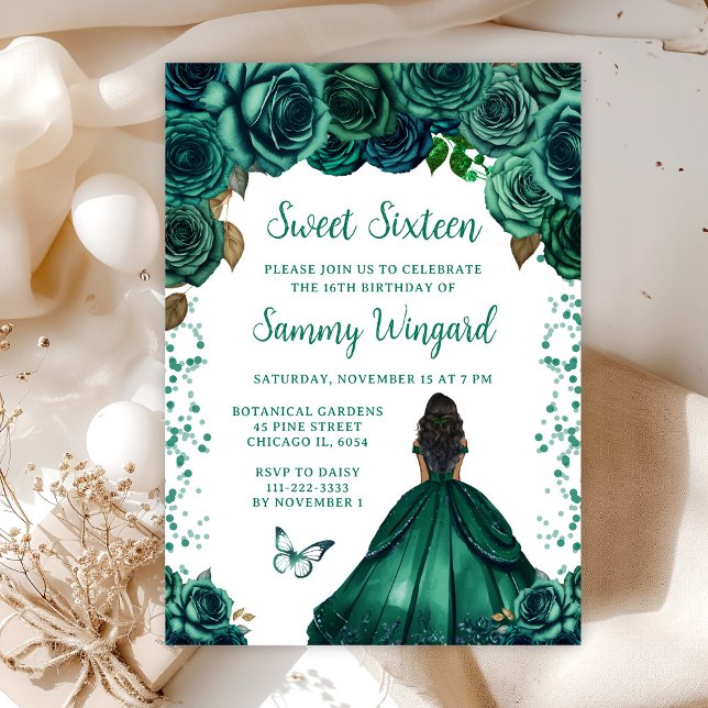 Invitación Princesa de piel oscura verde esmeralda dulce diec (Subido por el creador)