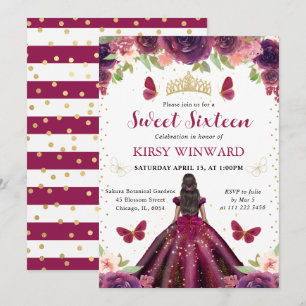 Invitación Princesa de Piel Oscura Vestido de Ciruela Dulces 