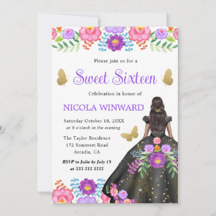 Invitación Princesa de piel oscura vestido mexicano Sweet Six