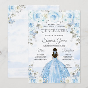Invitación Princesa de Plata Azul Luz Quinceanera Cumpleaños