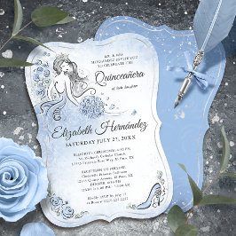 Invitación Princesa de Plata Azul Luz Quinceanera Cumpleaños